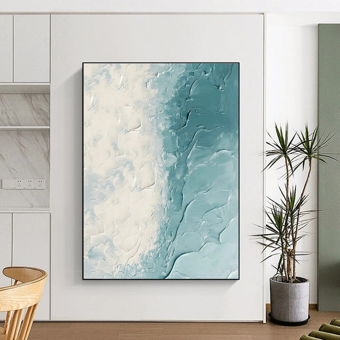 White - Blue Textured Abstract Art for Beachfront Café & Yoga Studio DLZ1257