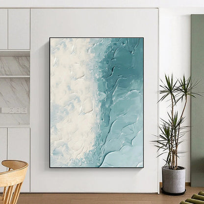 White - Blue Textured Abstract Art for Beachfront Café & Yoga Studio DLZ1257