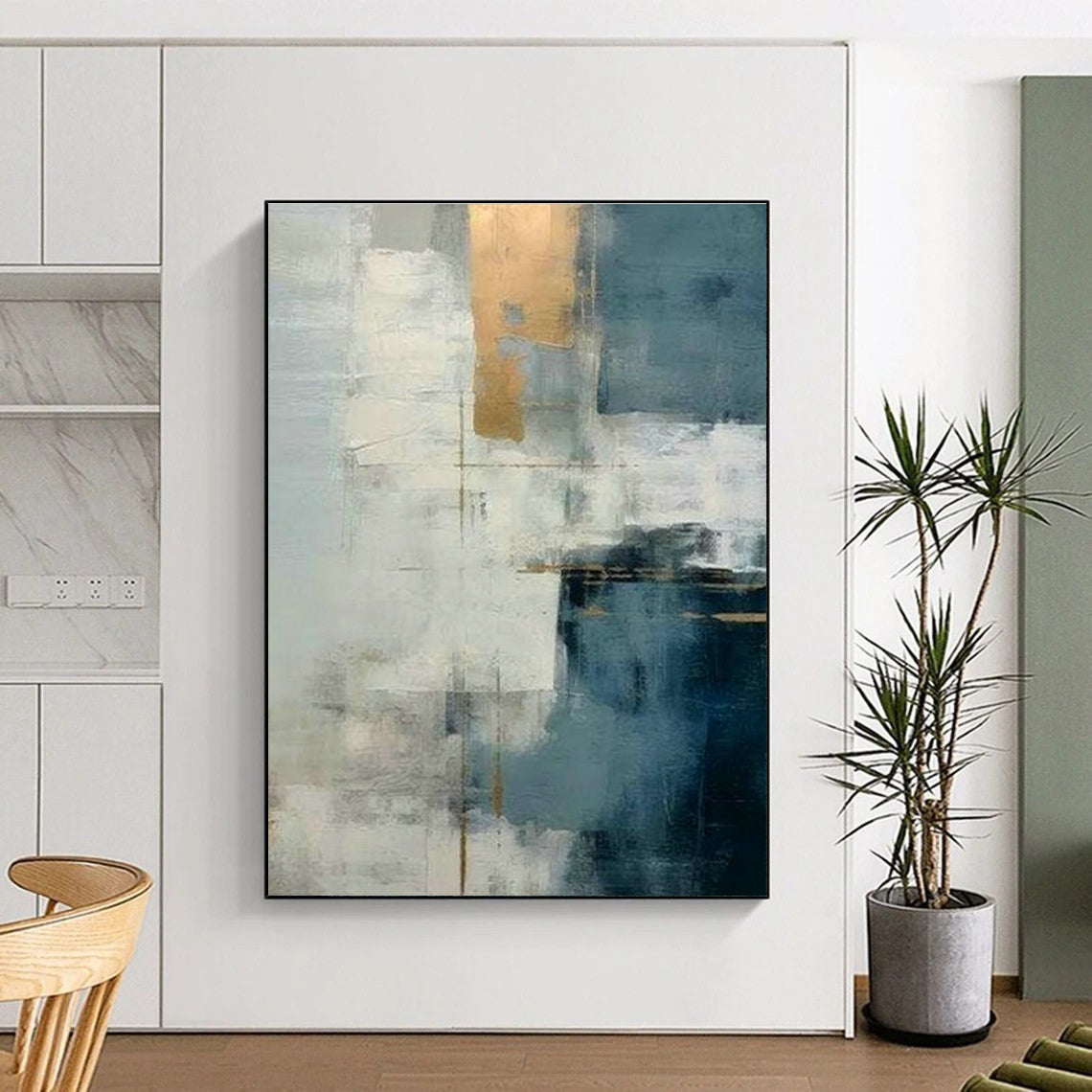 Blue - Gold Abstract Art for Living Room & Dining Room DLZ0376