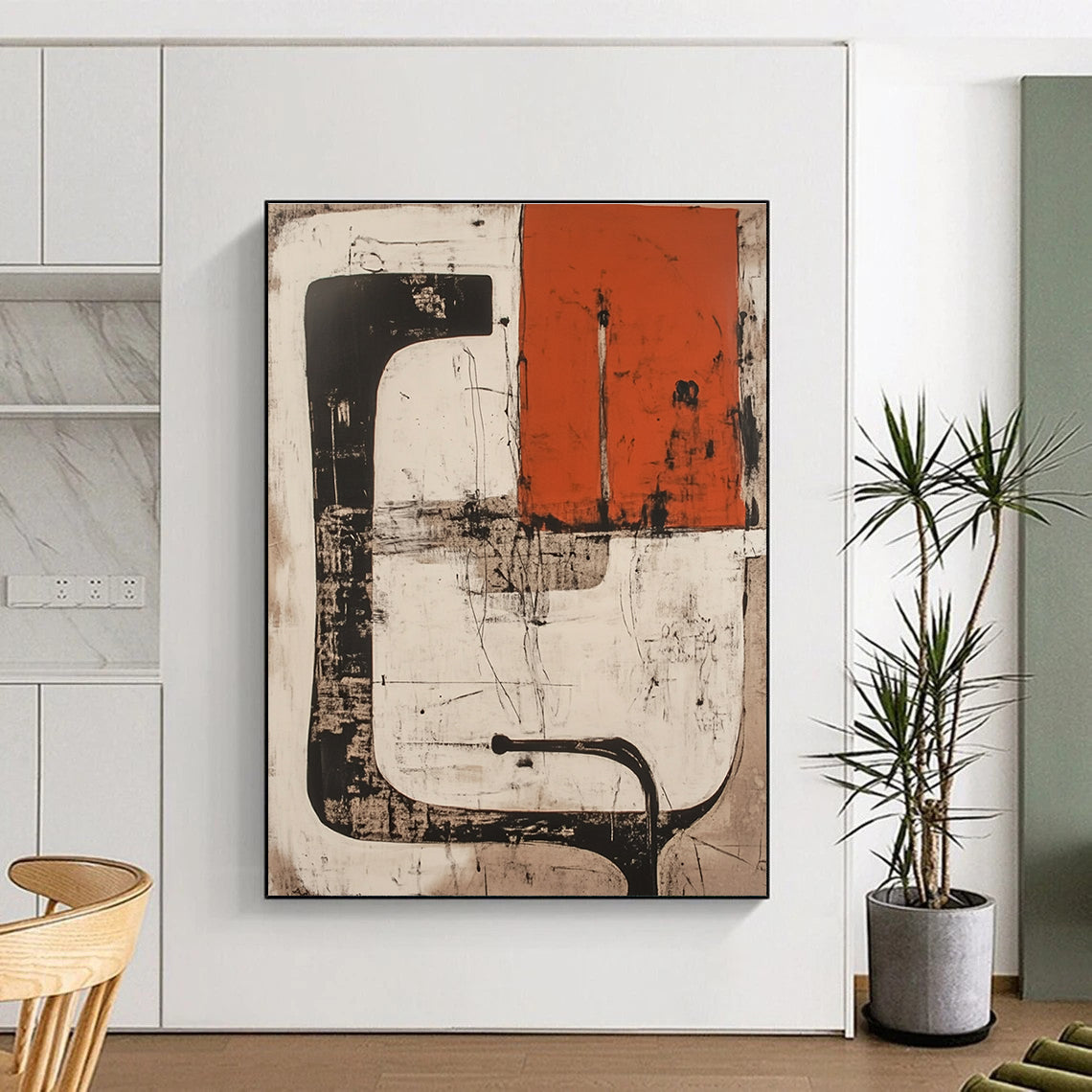 Black, White, and Orange Abstract for Contemporary Art Space & Urban - Chic Loft STSC845