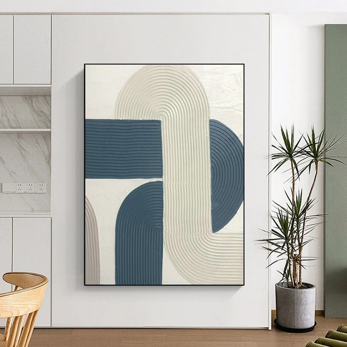 Blue - White Curved Relief Art for Modern Office Lounge & Home Living Room DLZ1170