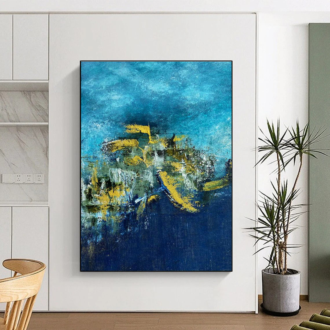 Blue - Yellow Abstract Art for Nautical - Themed Restaurant Walls DLZ0062