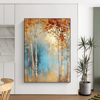 Golden Autumn Birch Trees for Cozy Living Room & Fall - Themed Café STSC301