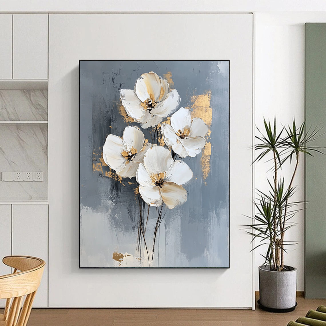 Gray Background White Flowers for Modern Living Room & Sophisticated Office STSC511