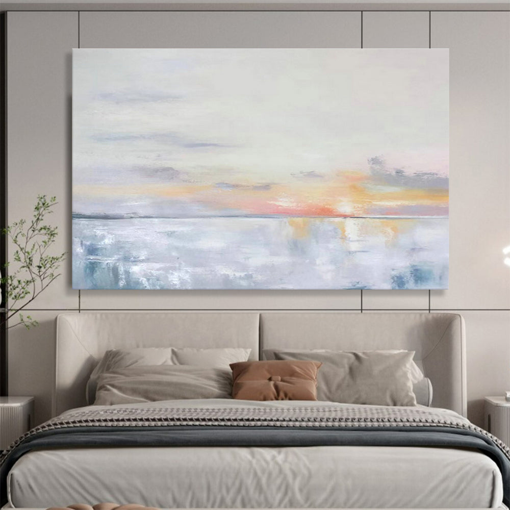Soft - Toned Seaside Sunset Abstract Art for Minimalist Bedroom DLZ2804