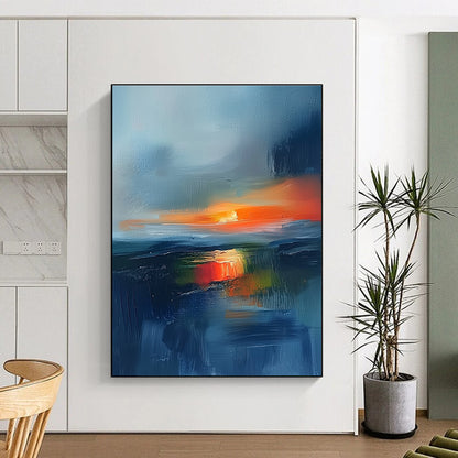 Vibrant Abstract Sunset Over Water Art for Lakeside Cottage & Creative Studio Workspace STSC149