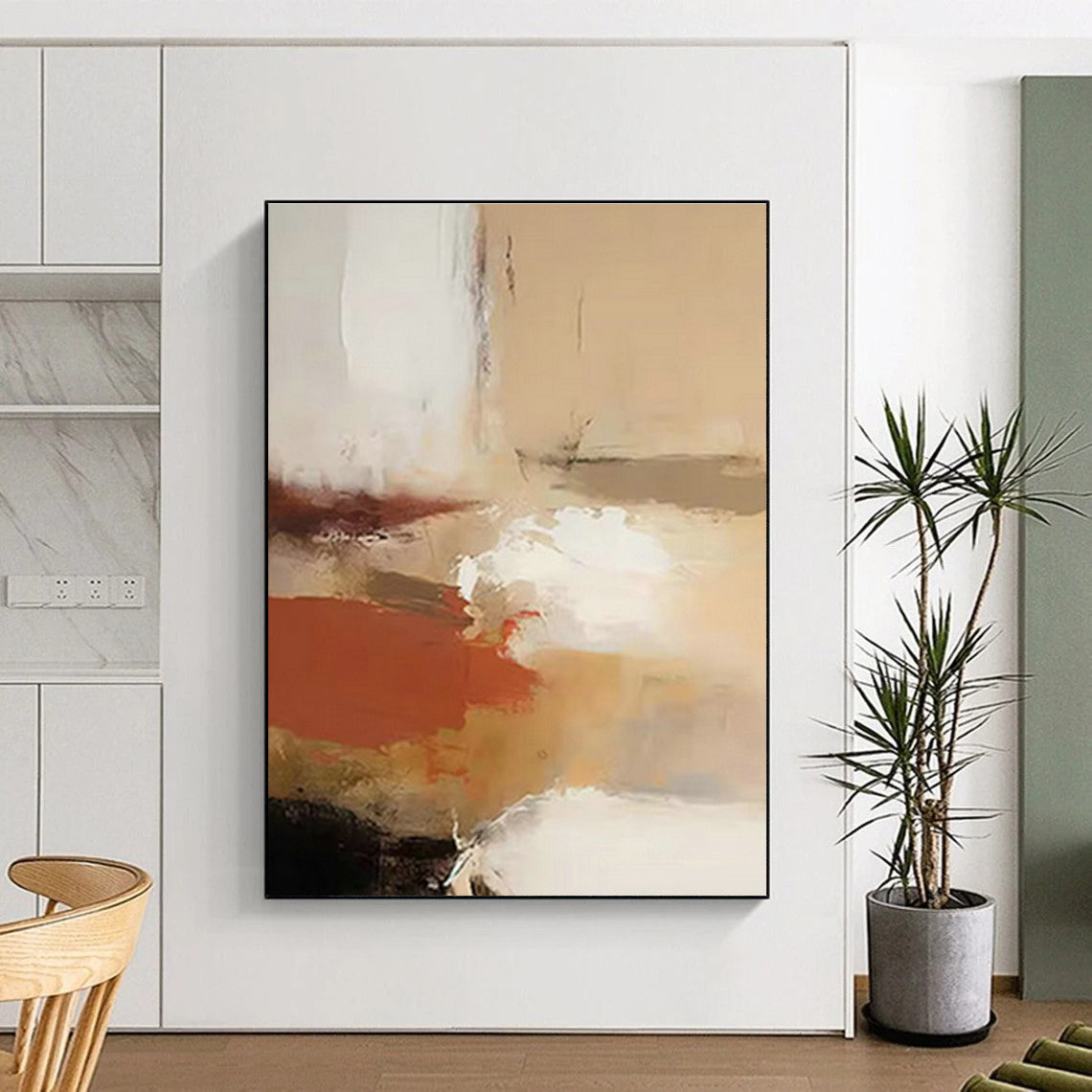 Beige - White - Red Abstract Art for Bedroom & Creative Studio DLZ1252