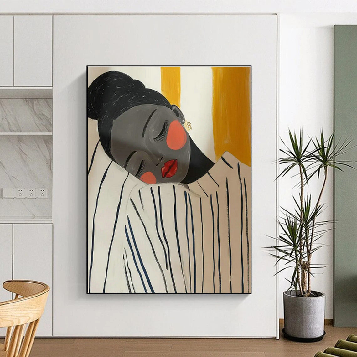 Sleeping Figure in Striped Top Art for Tranquil Bedroom & Wellness Retreat DLZ0704