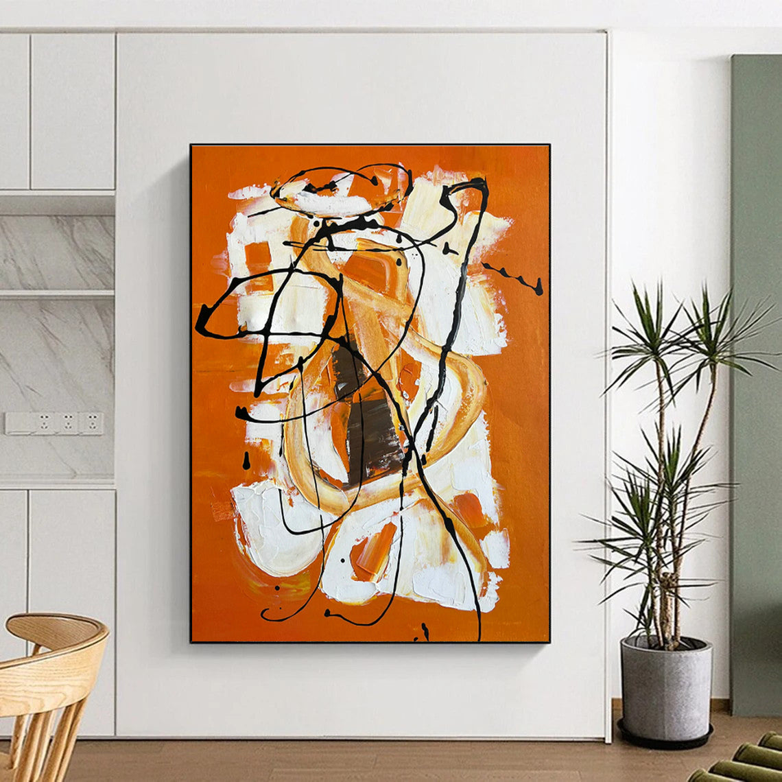 Orange - Background Black - White Abstract Art for Creative Studio & Trendy Bar DLZ1228