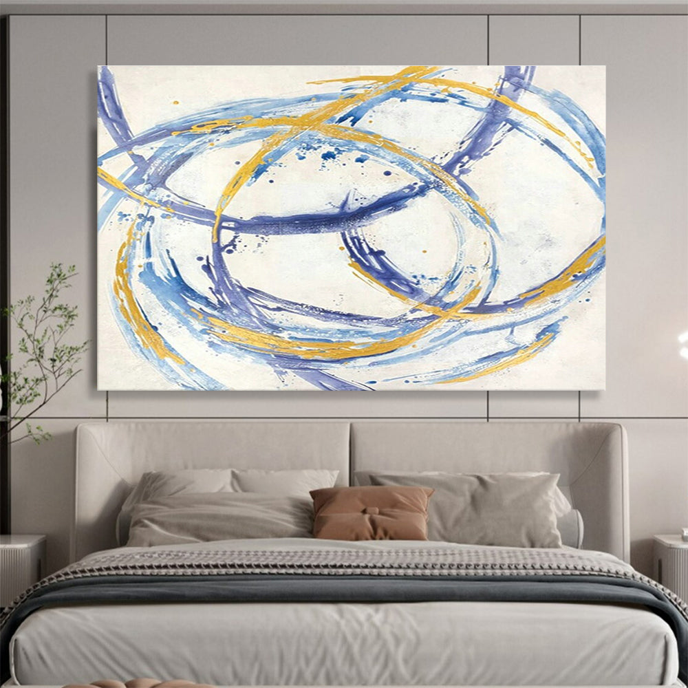 Blue - Gold Loop Abstract Art for Wellness Center Meditation Room Walls DLZ3231