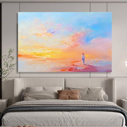Solitary Figure at Sunset Art for Coastal Home Bedroom & Romantic Restaurant SC281