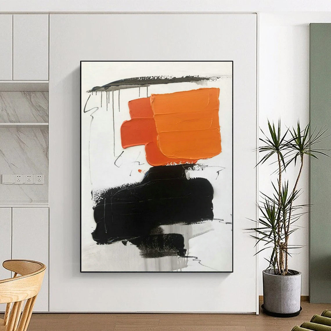 Orange - Black Abstract Art for Sports Bar & Creative Agency Break Area DLZ1684