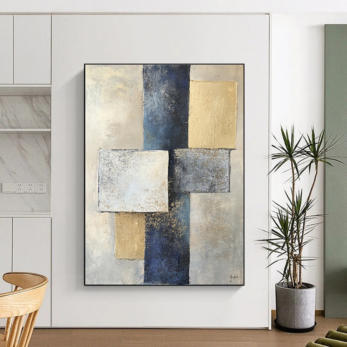 Geometric Gold & Blue Art for Dining Room & Hallway STSC715