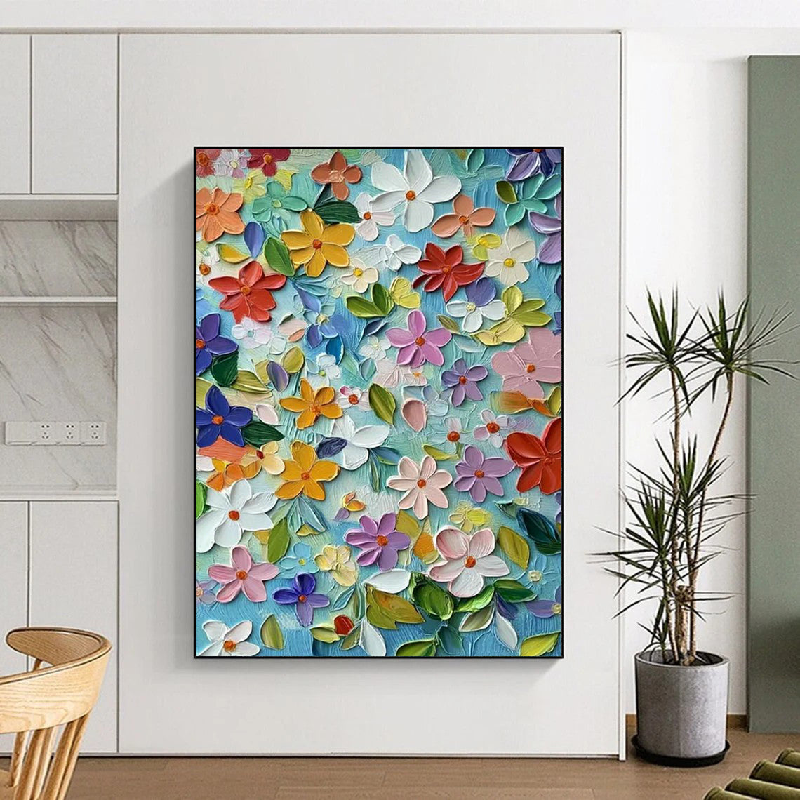3D Floral Blue Canvas Art for Bohemian Bedroom & Garden - Themed Café DLZ2251