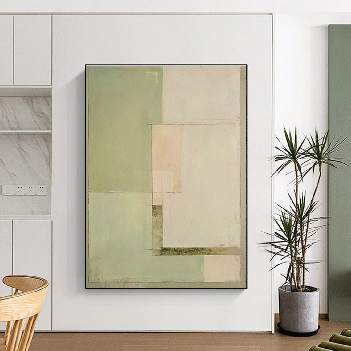 Mint Green Geometric Blocks Art for Home Office & Plant Shop DLZ0601