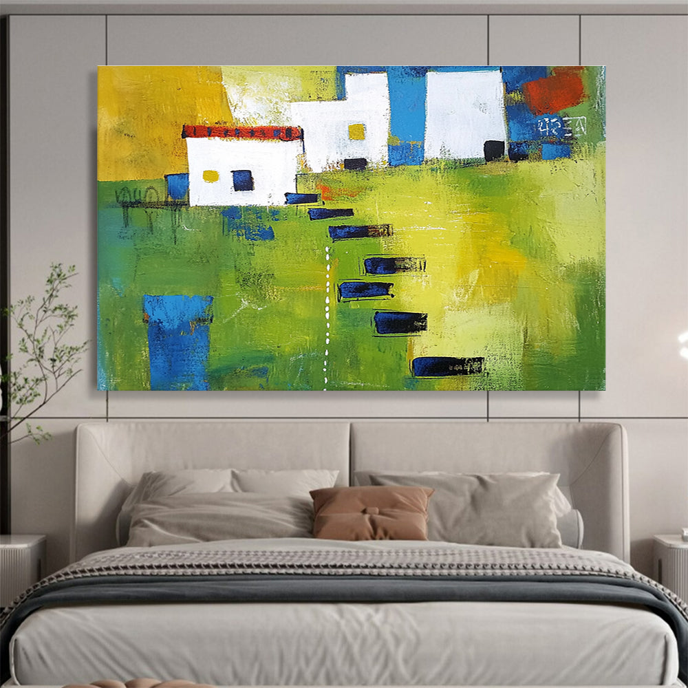 Abstract Village Scene Art for Rustic Home Living Room & Country - Style Café SC193
