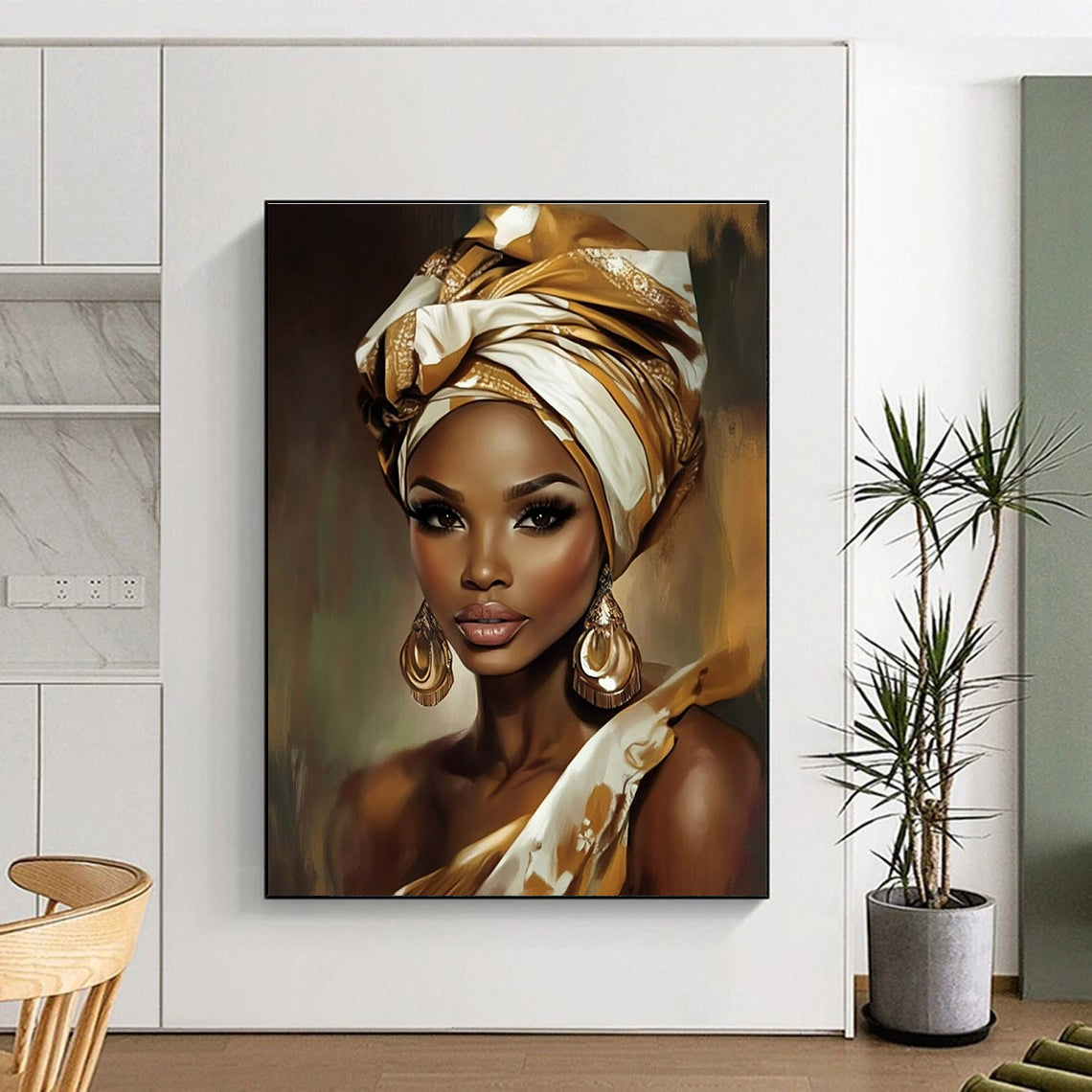 Woman in Golden Headwrap for African - Inspired Boutique & Cultural Art Gallery STSC892