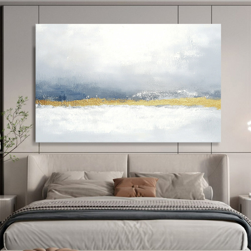 Gray - Gold Abstract Horizon Art for Modern Art Gallery & Sophisticated Hotel Lobby SC066