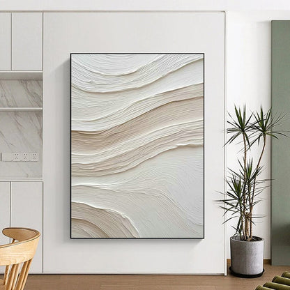White Wavy Textured Art for Minimalist Home Bedroom & Calming Wellness Spa DLZ1599