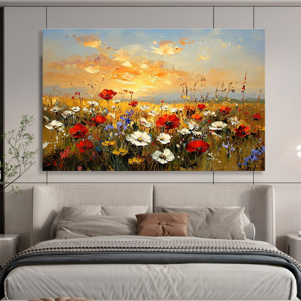 Flower Field at Sunset Art for Romantic Restaurant & Home Living Room SC464
