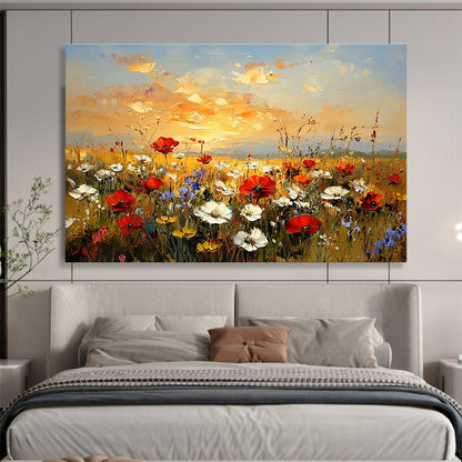 Flower Field at Sunset Art for Romantic Restaurant & Home Living Room SC464