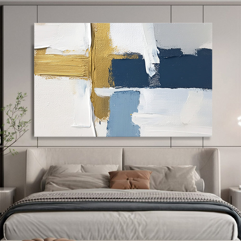 Blue - Gold Abstract Collage Art for Nautical - Themed Home Office & Upscale Seaside Bar SC267