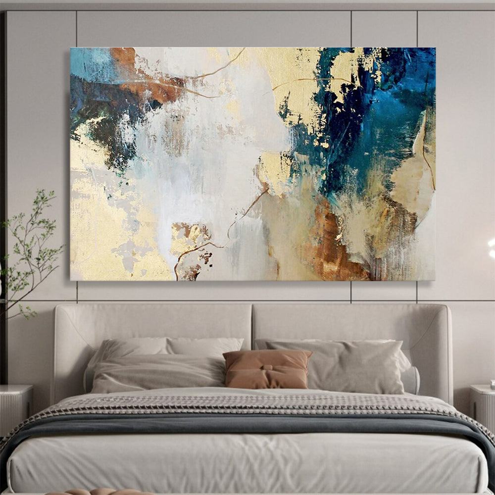 Gold - Blue Abstract Composition Art for Elegant Dining Hall DLZ2896