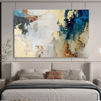 Gold - Blue Abstract Composition Art for Elegant Dining Hall DLZ2896