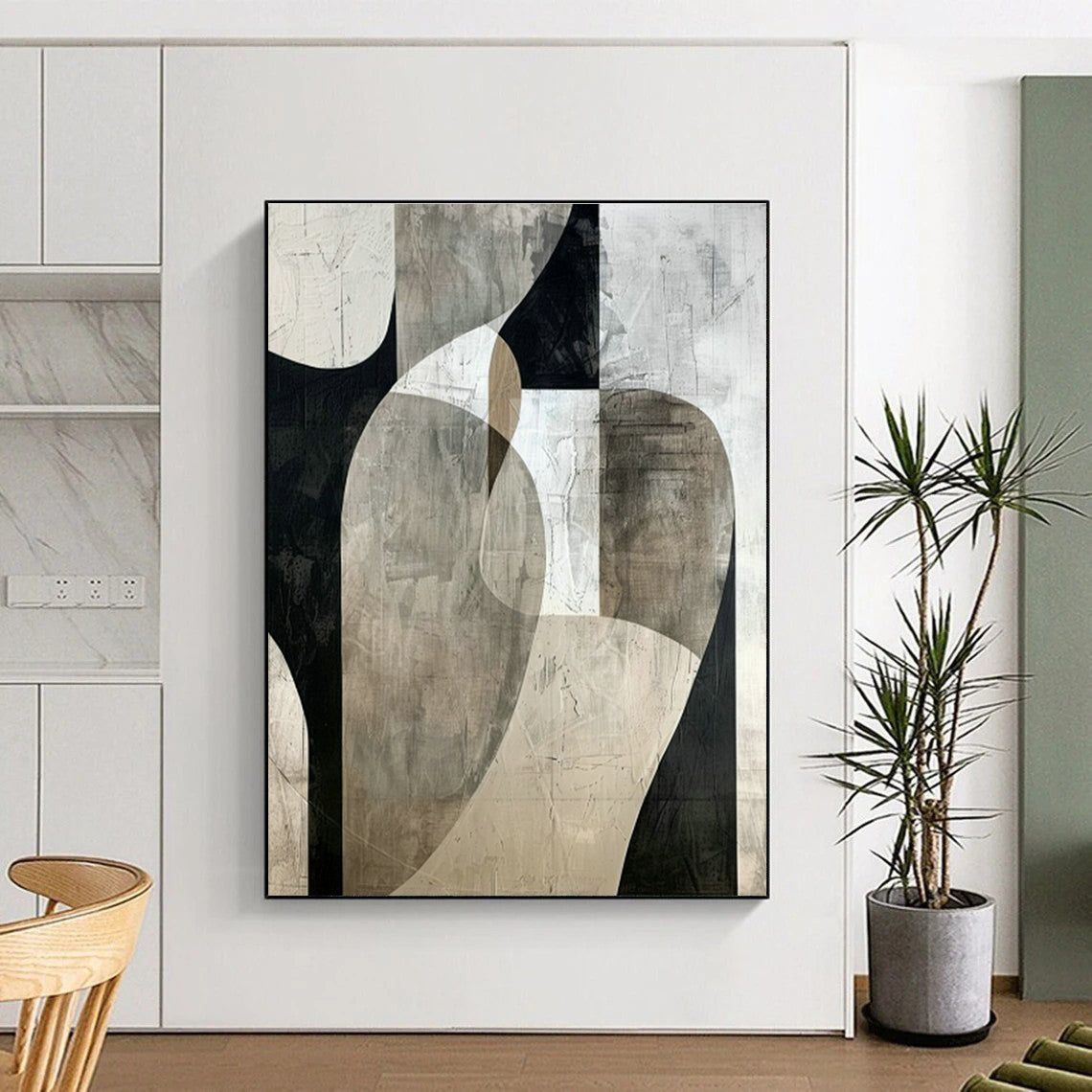 Black - White Curved Abstract Art for Contemporary Gallery & Chic Boutique DLZ1319