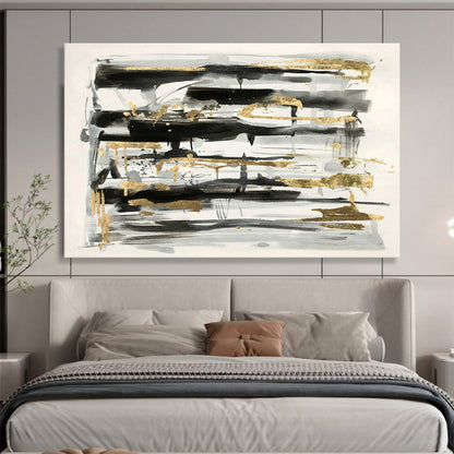 Black - Gray - Gold Abstract Art for Luxury Hotel Lobby Feature Walls DLZ3230