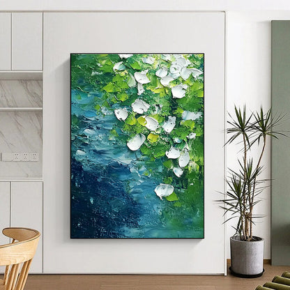 Textured Green and White Abstract Nature Art for Eco - Friendly Home & Artistic Home Studio STSC1477