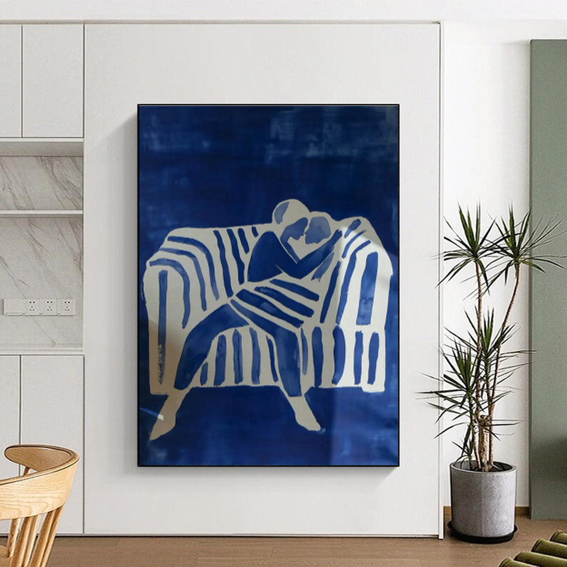 Blue - Toned Couple on Sofa Art for Romantic Living Room & Intimate Hotel Suite DLZ0692