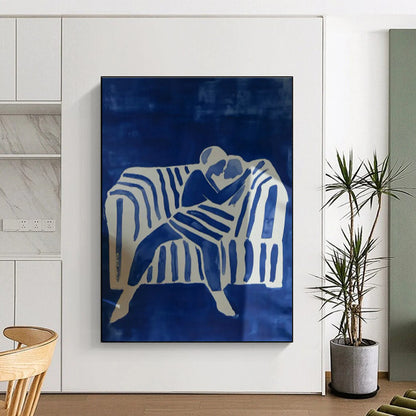 Blue - Toned Couple on Sofa Art for Romantic Living Room & Intimate Hotel Suite DLZ0692