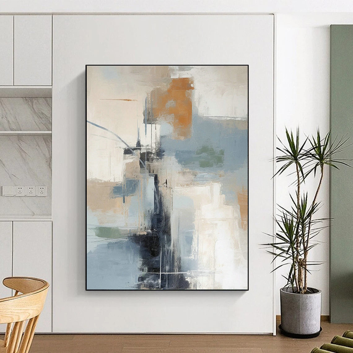 Blue - Brown Geometric Abstract Art for Modern Office & Art Gallery DLZ1261