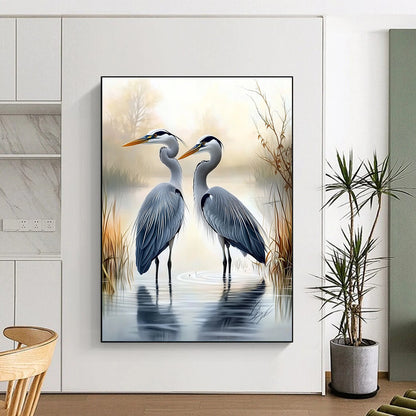 Herons in Mist  Elegant Bird Art for Lakeside Villa Living Room & Nature - Inspired Home Office STSC1450