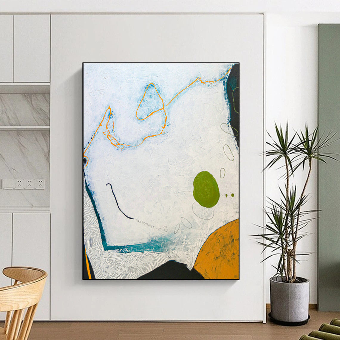 White - Orange - Green Abstract Art for Coastal Restaurant & Home Porch DLZ1117