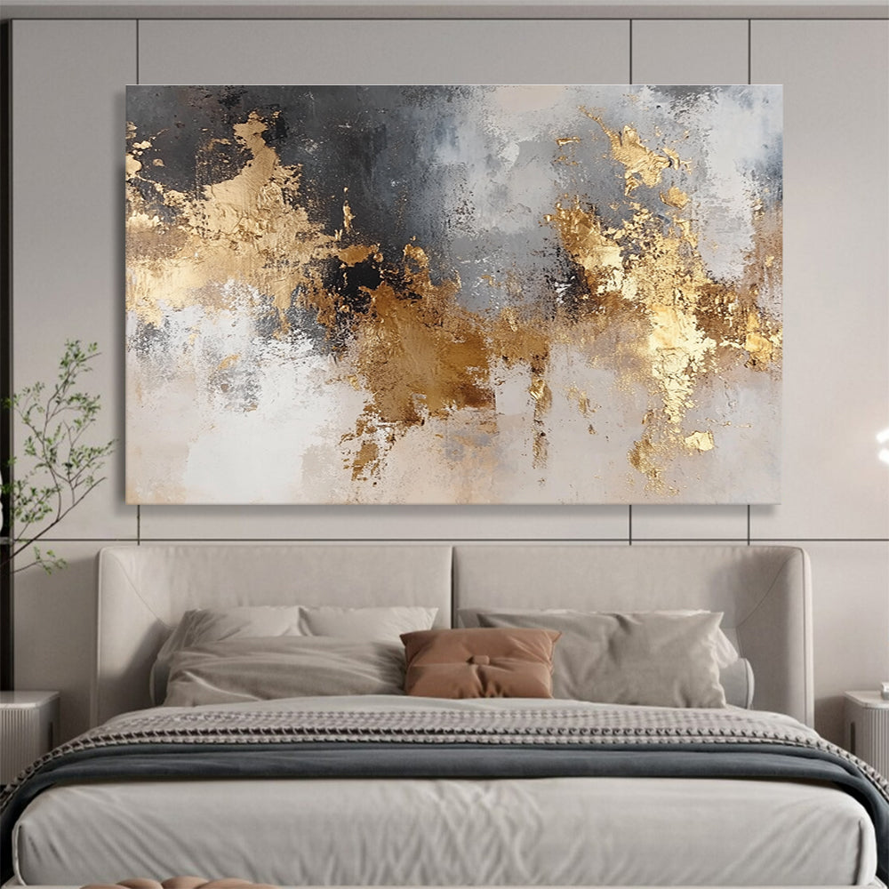 Gray - Gold Abstract Art for Luxury Hotel Lobby & Modern Office SC006