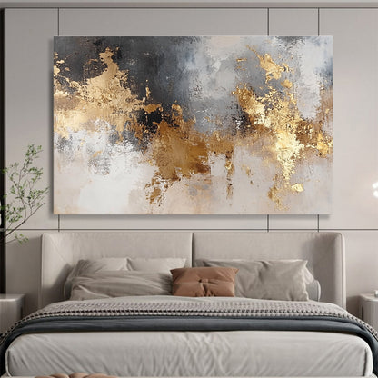 Gray - Gold Abstract Art for Luxury Hotel Lobby & Modern Office SC006