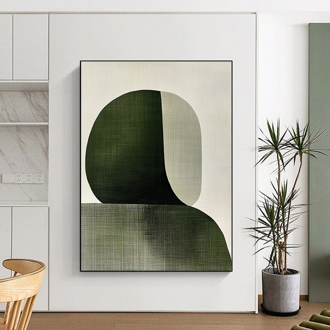 Green and Beige Abstract Shapes Art for Nature - Inspired Yoga Studio & Modern Home Library STSC1339