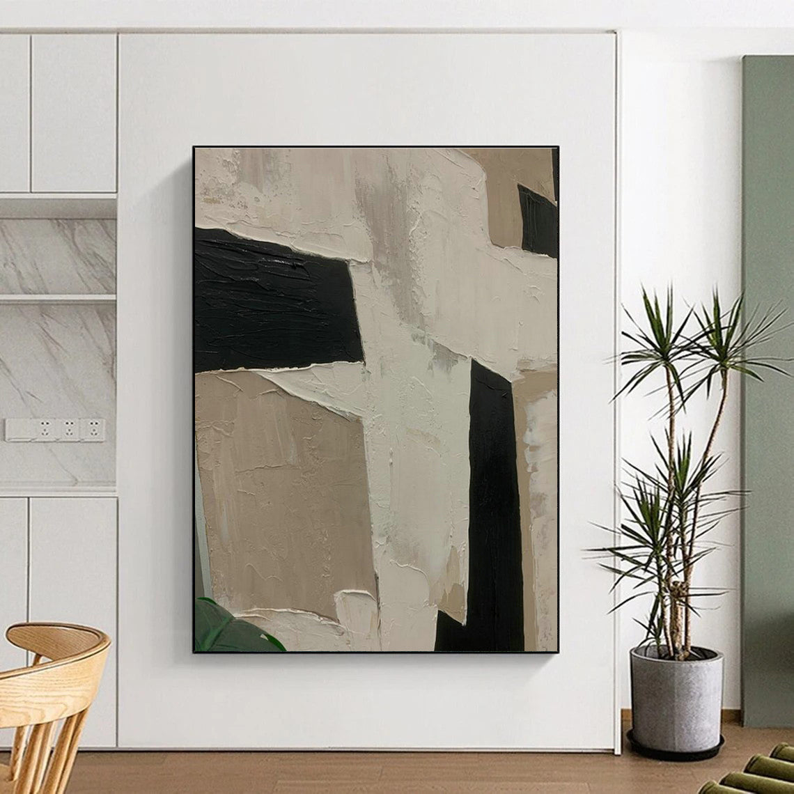 Beige - Black Geometric Art for Mid - Century Modern Home Hallways DLZ0189