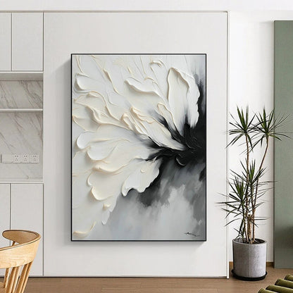 White - Black Flower Abstract Art for Art Studio & Modern Bedroom DLZ1648
