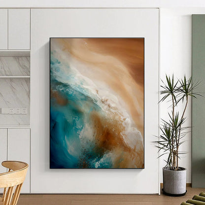 Blue - Brown Ocean Waves Abstract Art for Beachfront Villa & Coastal Café DLZ1645