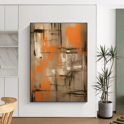 Orange - Gray Abstract Art for Contemporary Gallery & Industrial - Chic Restaurant DLZ1698