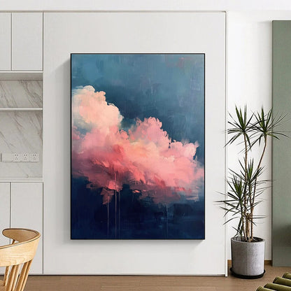 Pink Clouds on Dark Blue Abstract Art for Spa & Home Lounge DLZ0584