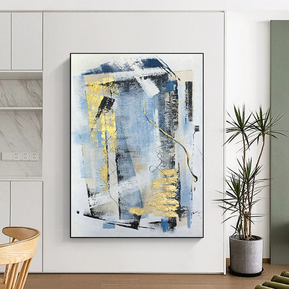 Blue - Gold Abstract Art for Living Room & Office DLZ0489