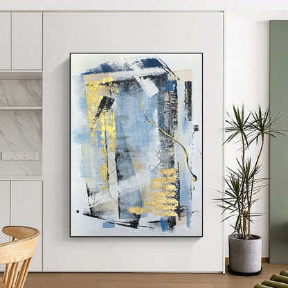 Blue - Gold Abstract Art for Living Room & Office DLZ0489