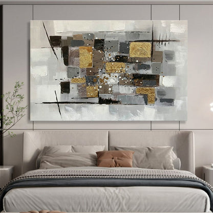 Gold - Grey Geometric Collage Art for Contemporary Study DLZ2737