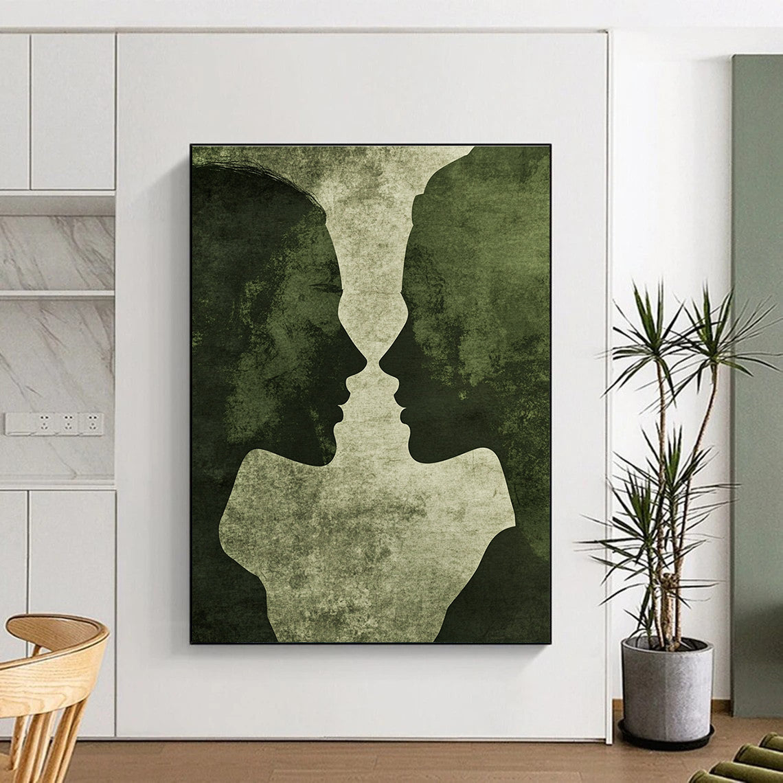 Green Silhouette Kiss Art for Romantic Hideaway & Intimate Home Bedroom STSC1446
