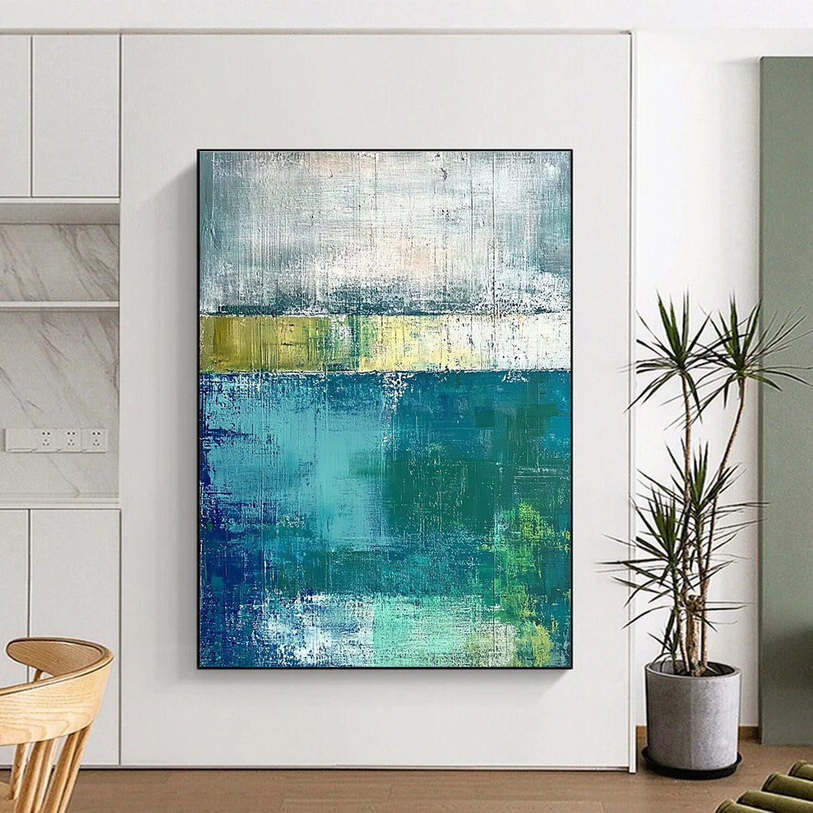 Blue and Green Abstract Layers for Coastal Home Living Room & Modern Office Break Area STSC420