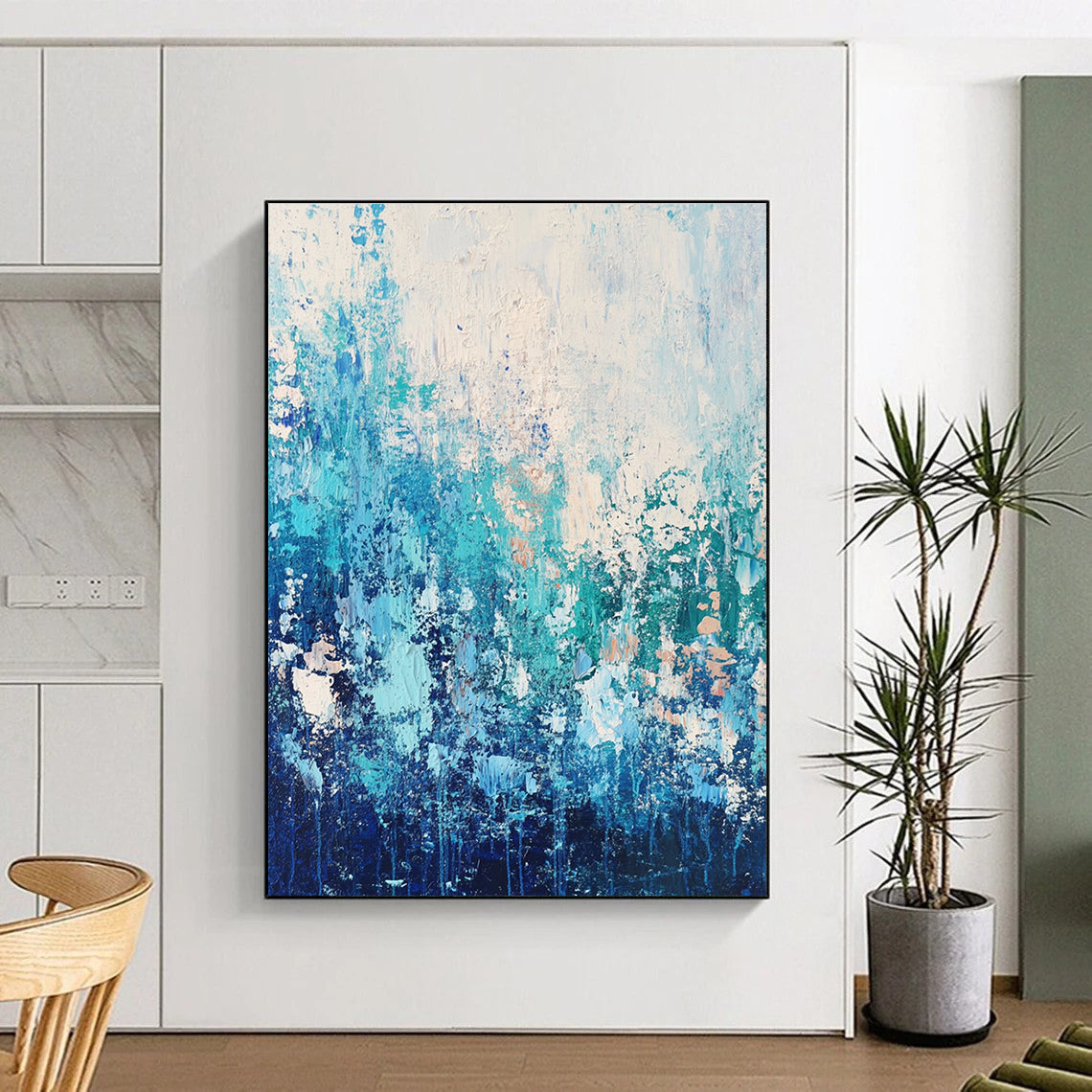 Blue Textured Abstract Landscape for Coastal Home Bedroom & Relaxing Spa Retreat STSC452
